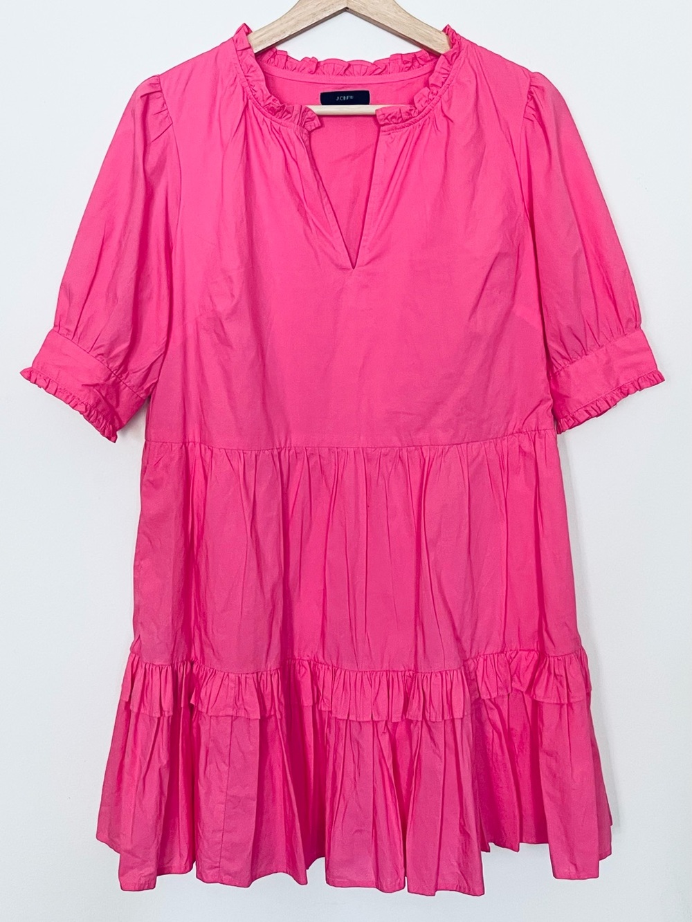 J.Crew Small Petite 100% Cotton Tiered Ruffle Short Dress Bright Pink